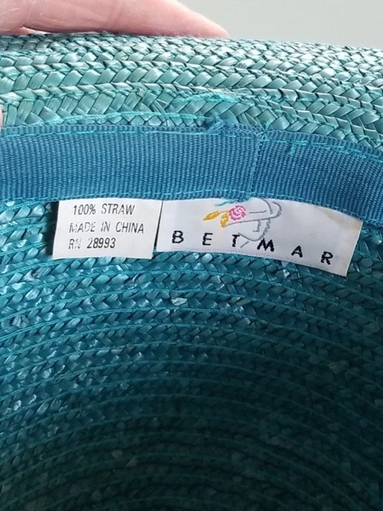 Vtg Betmar Summer Victorian Straw Hat blue Classic Elegant Boller Wide Brim - Picture 3 of 3